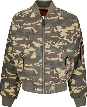 Alpha Industries Quilted Camouflage Bomber Jacket With Padded Texture And Functional Pockets