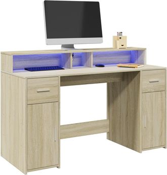 vidaXL Vidaxl - Scrivania Con Luci Led Rovere Sonoma 140x55x91cm In Multistrato