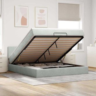 vidaXL Estructura De Cama Otomana Con Colch&oacute;n Gris Claro 160x200cm
