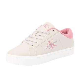Calvin Klein Jeans Womens Classic Cupsole Low Top Lace Up Leather Trainers, Beige (Eggshell/Dusty Rose), 6