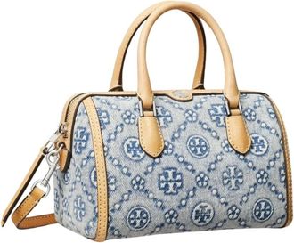 Tory Burch Tassen, Dames, Blauw, ONE Size, Denim, T Monogram Denim Petite Barrel Bag