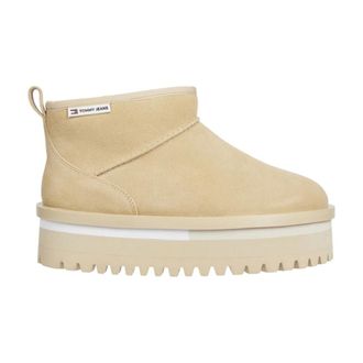Tommy Jeans Beige Flatform Enkellaarzen voor Vrouwen - Dames - Winterlaarzen - Beige - 36 EU - Su&egrave;de - Schoenen