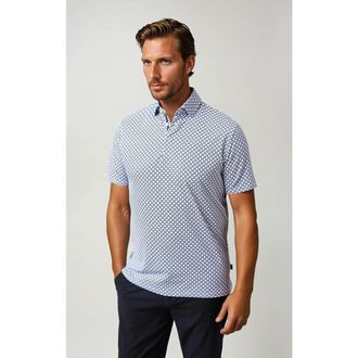 Stone Rose Geo Print Techno Stretch Polo in White at Nordstrom, Size Xx-Large