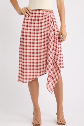 Reformation Cece Check Midi Skirt in Sangre Check at Nordstrom, Size 12