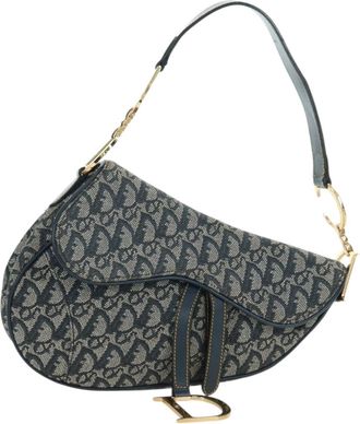 Dior Saddle Handbag Oblique Canvas Navy Canvas Handbag (Pre-Owned)