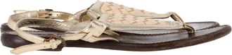 Bottega Veneta Pre-owned Womens Intrecciato T-Strap Flat Sandals in Metallic Gold Leather - Size 37.5 EU/IT