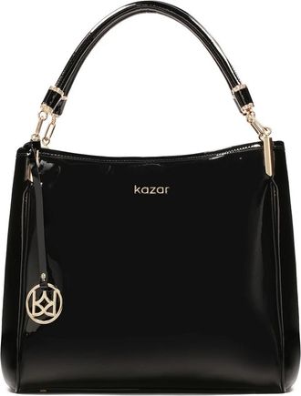Kazar Gelakte schoudertas met sleutelhanger - Dames - Schoudertassen - Zwart - ONE Size - Leer - Tassen