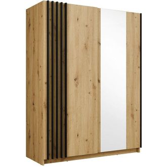 Vente-Unique Armadio 2 ante scorrevoli Con specchio L150 cm Naturale e Nero - CALELA
