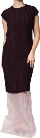 Casasola Brown Silk Short Sleeves Sheath Maxi Womens Dress