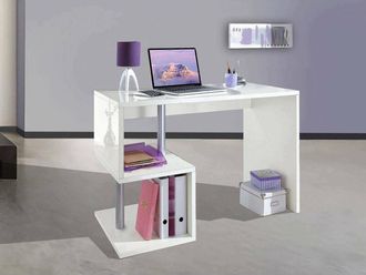 Dmora Dmora Scrivania moderna ad Esse per ufficio e studio con scaffale, Made in Italy, Tavolo da computer, Scrittoio porta PC, cm 100x50h78, colore Bianco
