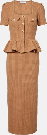 Self Portrait Peplum waffle-knit midi dress