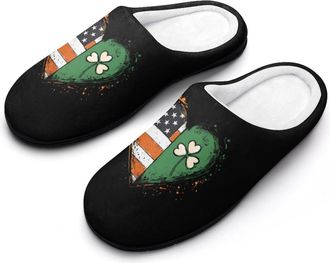 Generic USA Irish Shamrock Mens Slippers Memory Foam Winter Warm Sandals Slip On House Shoes Size 7-14