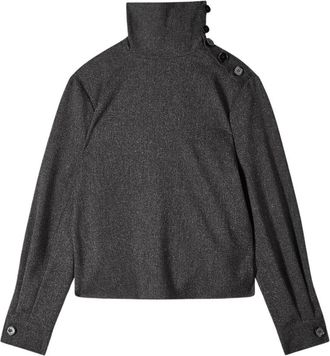 Patrizia Pepe Hoge hals gestructureerde gebreide top - Dames - Zomerjassen - Grijs - S - Polyester - Jassen