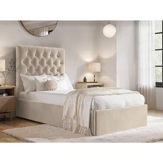 Flair Milan Velvet Single Ottoman Bed in Beige