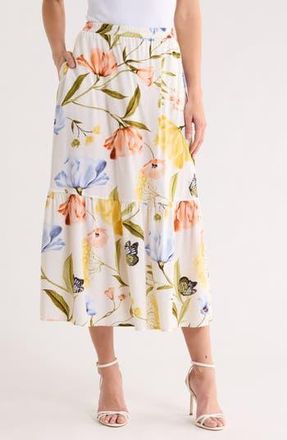 Ellen Tracy Tiered Pull-On Midi Skirt in Whimsical Floral at Nordstrom Rack, Size X-Small