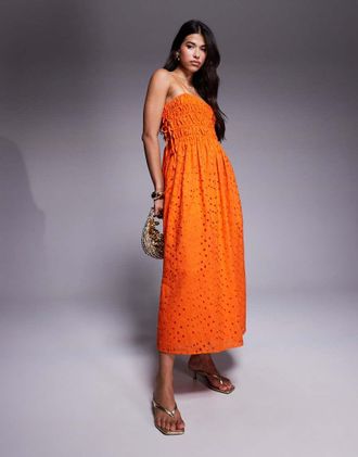 River Island eyelet baby doll maxi dress in orange