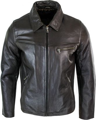 TruClothing Classic Real Leather Collar Box Jacket