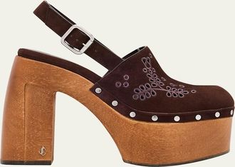 Jimmy Choo London Alida Embroidered Suede Platform Clogs
