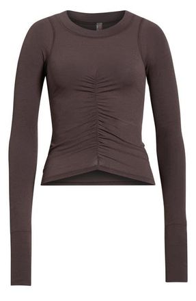 Free People FP Movement Tempo Ruched Long Sleeve T-Shirt in Chocolate at Nordstrom, Size X-Large Regular