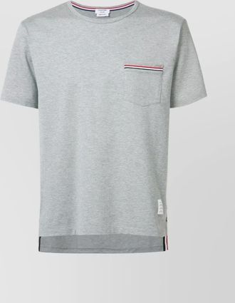 Thom Browne short-sleeve crew neck t-shirt with chest pocket and striped trim detail