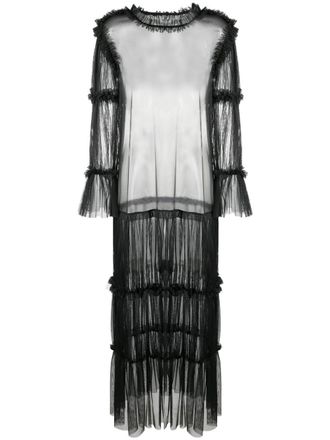 Maison Margiela Blusa semi trasparente con ruches - Nero