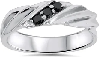 Pompeii3 1/10ct Black Diamond Mens Ring 14K White Gold Size Selectable