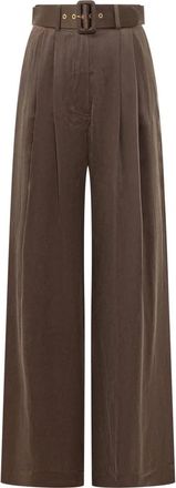 Zimmermann Wijde Pijpen Broek met Plooi aan de Voorkant - Dames - Wijde Broeken - Bruin - XS - Broeken