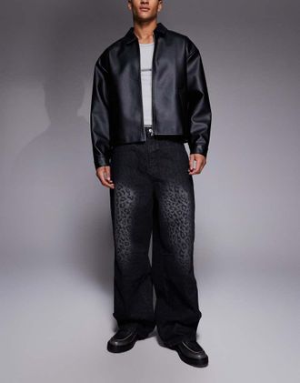 Liquor & Poker Viper - Jeans ampi neri con stampa pitonata-Nero