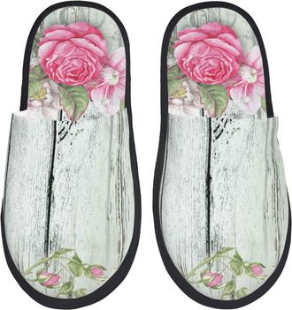 Generic Slippers For Men Vintage Wood With Flower Print House Slippers For Women Casual Lining WomenS Slipper, For Home, Indoor Outdoor, Travel, M