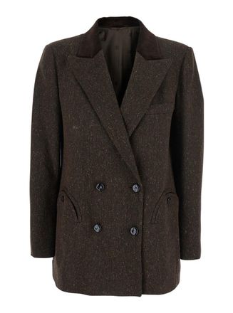 Blazé Milano Winibelle Brown Double-Breasted Jacket With Notched Revers In Wool Blend Woman