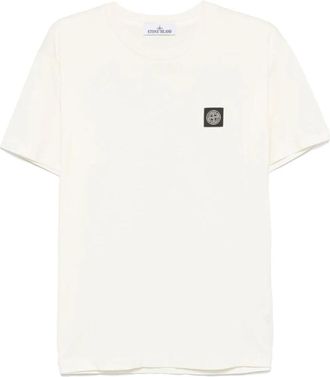 Stone Island Wit Slim Fit T-shirt met Logo Patch - Heren - T-shirts - Wit - XL - Katoen - Tops