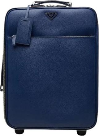Prada Vintage, unisex, Blauw, ONE Size, Leer, Pre-owned Saffiano Carry Bag