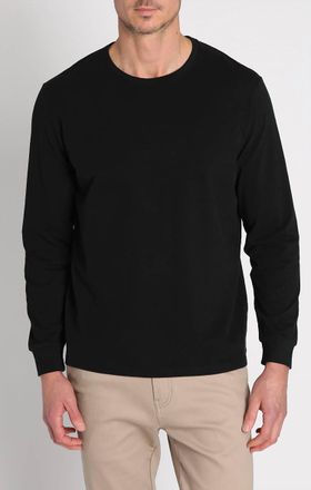 Jachs NY Bryant Long Sleeve Sueded Cotton Crewneck Shirt In Black