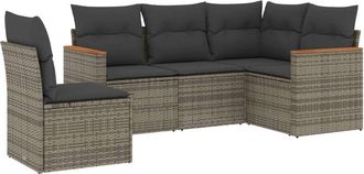 vidaXL Juego De Sof&aacute;s Jard&iacute;n Con Cojines 5 Pzas Rat&aacute;n Sint&eacute;tico Gris Vidaxl