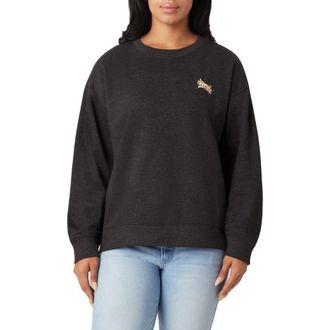 C&C California NORA Cozy Holiday Animal Embroidered Fleece Sweatshirt in Black Sand Tangled Kitty at Nordstrom Rack, Size Medium