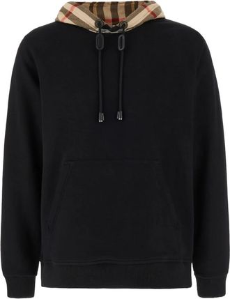 Burberry Check Hooded Sweatshirt - Heren - Hoodies - Zwart - L - Katoen - Hoodies & sweatvesten