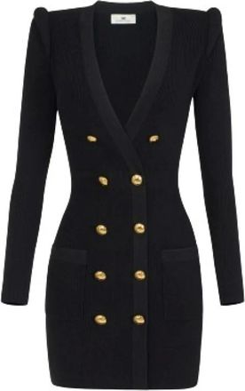 Elisabetta Franchi Vestido corto de punto con bot&oacute;n dorado 3D - Dresses - Mujer - Negro - L