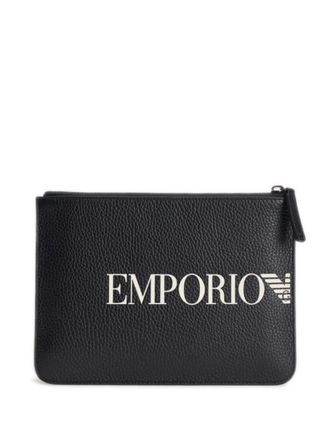 Emporio Armani logo-patch front-zip clutch bag - Black