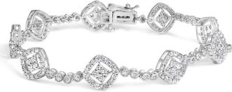House of Brilliance Sterling Silver 3.0 Cttw Diamond Halo Square Shape Link Bracelet (I-J Color, I3 Clarity)