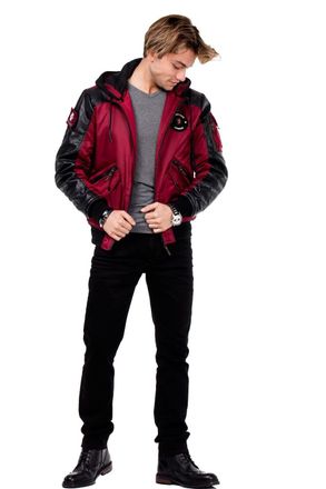 Cipo & Baxx CM134 Mens Transition Jacket Bomber Jacket Leather Details - Red - Medium
