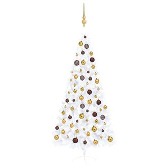vidaXL Medio &Aacute;rbol De Navidad Con Luces Y Bolas Blanco 120 Cm Vidaxl