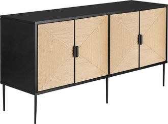 TecTake Aparador de yute y estilo boho, 2 espacios y 150x47x77cm, negro/marrón