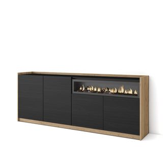 Skraut Home Skraut Home - Aparadores Para Sal&oacute;n, 207x37x80cm, 4 Puertas, Chimenea El&eacute;ctrica, Negro Y Roble