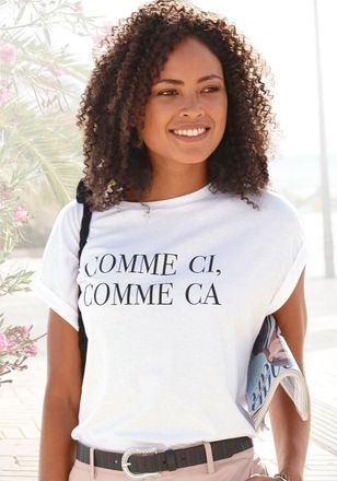 Buffalo T-Shirt BUFFALO, Damen, Gr. 32/34, weiss (wei&szlig;), Jersey, Obermaterial: 100% Baumwolle, figurumspielend h&uuml;ftlang, Rundhals, mit Aufschlag, Shirts T-Shi