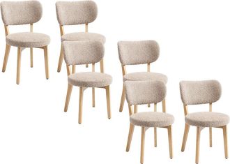 Vente-Unique Juego de 6 sillas en tejido bouclé y madera de hevea - Topo - TORIEL