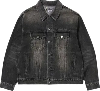 A Bathing Ape Distressed Denim Trucker Jacket Black 1K80-140-308-BLACK