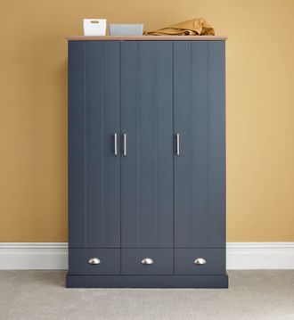 GFW Kendal 3 Door 3 Drawer Wardrobe in Blue