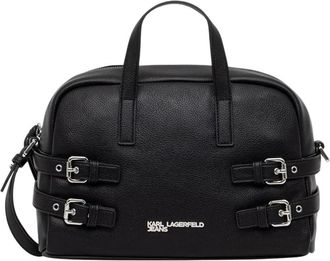 Karl Lagerfeld Schoudertas met logo-plaatje - Dames - Handtassen - Zwart - ONE Size - Leer - Tassen