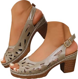 Generic Platform Wedge Sandals for Women 2026 Dressy Summer Hollow Out Open Toe Low Heel Ankle Strap Platform Sandals for Office Work Breathable Casual Vacati