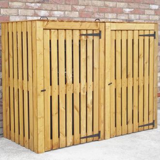 Shires Wheelie Dip Treated Double Bin Store - L79 x W166 x H120 cm in Brown